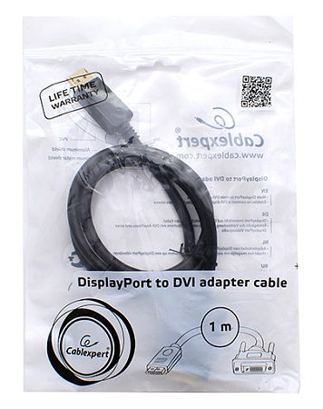 Кабель DisplayPort - DVI Cablexpert CC-DPM-DVIM-1M, 1м, 20M/25M, черный, экран, пакет