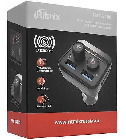 Автомобильный BT/FM модулятор + зарядник Ritmix FMT-B100